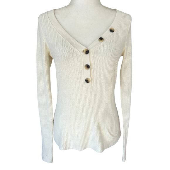 Nation‎ Ltd Henley Small Cream Waffle Knit Luxury Basic Cabincore Casual Cozy - Picture 1 of 12